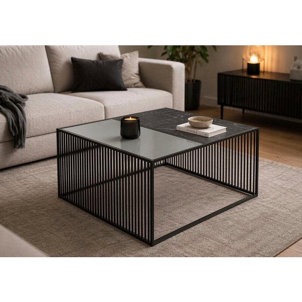 ACTONA GROUP Couchtisch Strington, Marmoroptik schwarz - modern & stilvoll, pflegeleicht (Couchtisch, Beistelltisch, Kaffeetisch), OTTOs Choice, Glasplatte & Me