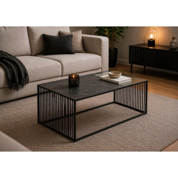 ACTONA GROUP Couchtisch Strington, Marmoroptik schwarz - modern & stilvoll, pflegeleicht (Couchtisch, Beistelltisch, Kaffeetisch), OTTOs Choice, Glasplatte & Me