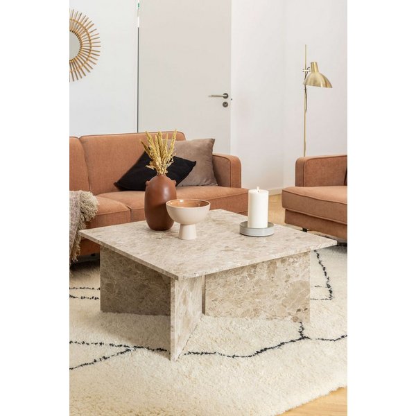 ACTONA GROUP Couchtisch Vega, Couchtisch, V-förmig Gestell,matt Latte lackiert Marmor, 90x90x42 cm