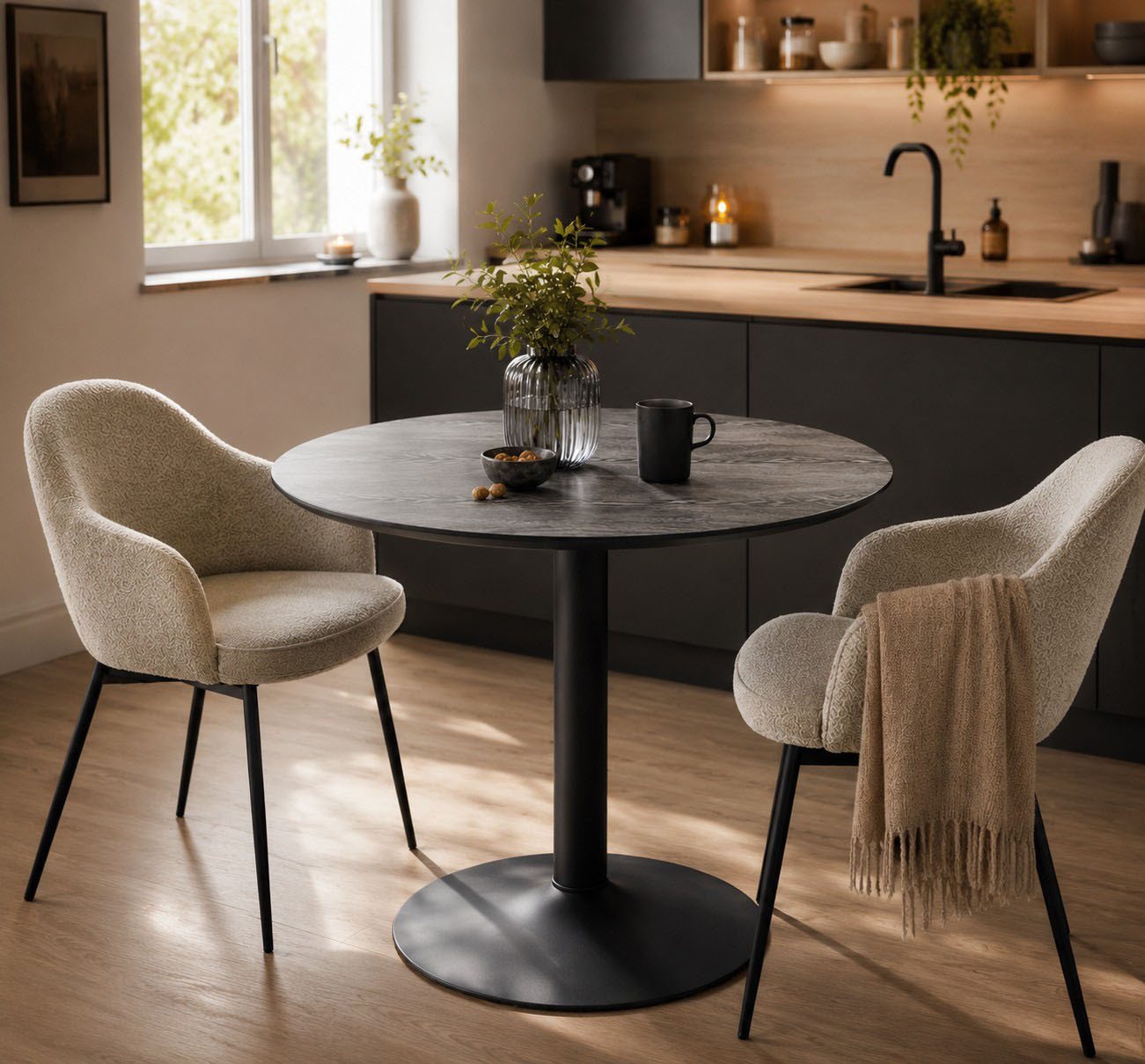 ACTONA GROUP Esstisch Ibiza, Runder Küchentisch - pflegeleicht, platzsparend & robust (1-St., Tisch, Tulpentisch), Cafetisch, Esstisch rund Ø 80 cm, Schwarz, mi – Bild 2 von 5