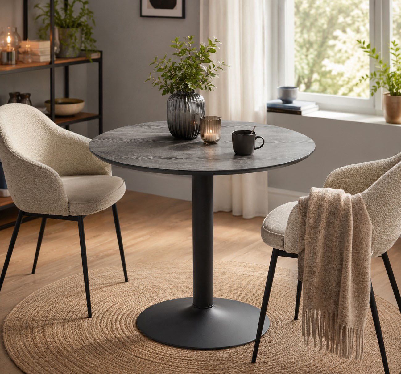 ACTONA GROUP Esstisch Ibiza, Runder Küchentisch - pflegeleicht, platzsparend & robust (1-St., Tisch, Tulpentisch), Cafetisch, Esstisch rund Ø 80 cm, Schwarz, mi – Bild 4 von 5