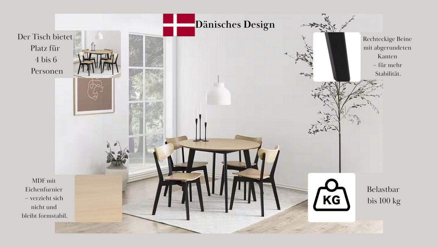 ACTONA GROUP Esstisch Roxby rund Ø105 – kompakt, robust & pflegeleicht, zeitloses Design (1-St., Küchentisch, OTTOs Choice), Roxby Esstisch rund, mit Eiche Furn – Bild 3 von 5