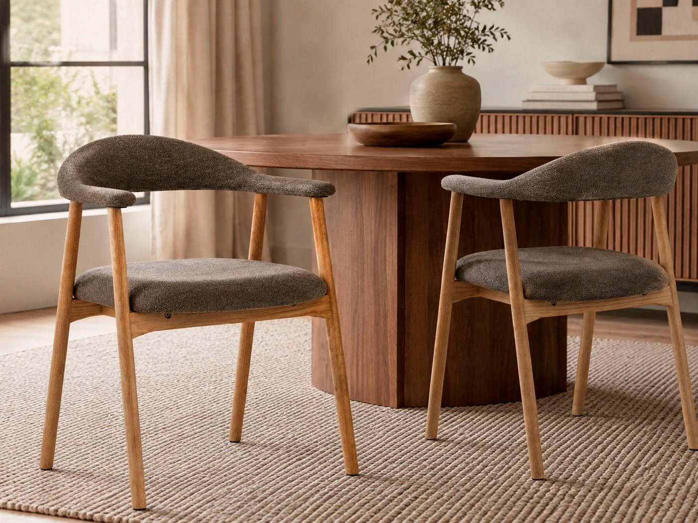 ACTONA GROUP Esszimmerstuhl Addi, Stuhl, 2er-Set, gepolstert, Moderner Stil, Gestell aus Eiche, Mit Armlehnen, geölte Oberfläche, einfache Selbstmontage, Monza- – Bild 2 von 5
