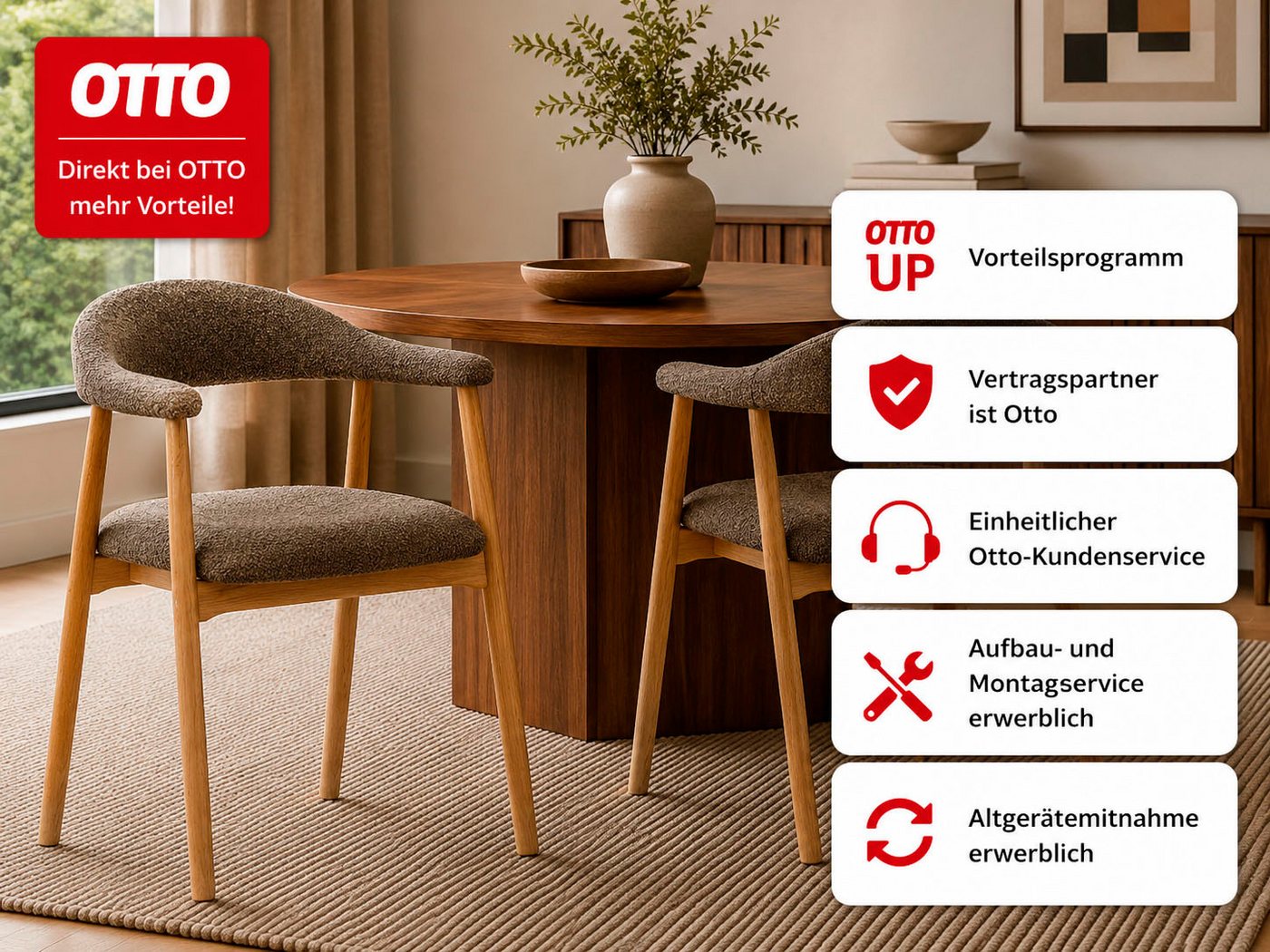 ACTONA GROUP Esszimmerstuhl Addi, Stuhl, 2er-Set, gepolstert, Moderner Stil, Gestell aus Eiche, Mit Armlehnen, geölte Oberfläche, einfache Selbstmontage, Monza- – Bild 3 von 5