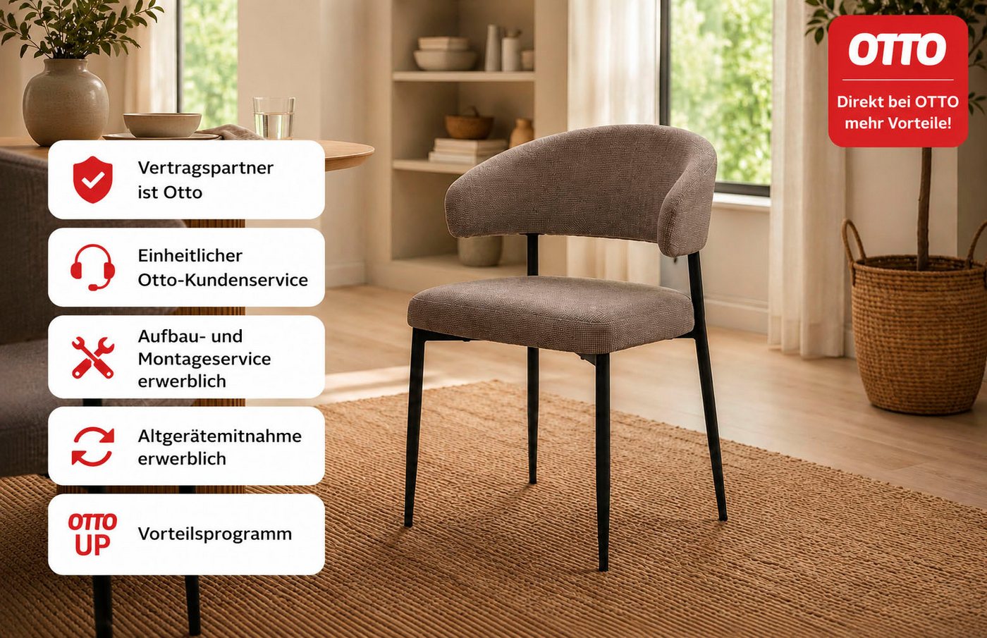ACTONA GROUP Esszimmerstuhl Edina 2er Set, Stoff - bequem & stilvoll, mehrere Farben, moderne, Gepolstert, weicher Bezug & hoher Sitzkomfort, schwarze Stahlbein – Bild 2 von 5