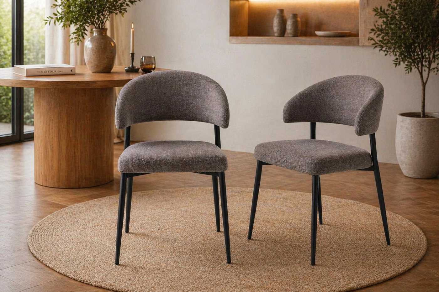ACTONA GROUP Esszimmerstuhl Edina 2er Set, Stoff - bequem & stilvoll, mehrere Farben, moderne, Gepolstert, weicher Bezug & hoher Sitzkomfort, schwarze Stahlbein – Bild 3 von 5