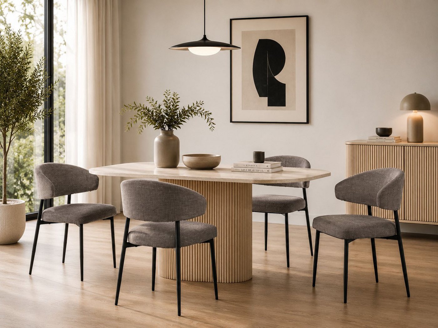 ACTONA GROUP Esszimmerstuhl Edina 2er Set, Stoff - bequem & stilvoll, mehrere Farben, moderne, Gepolstert, weicher Bezug & hoher Sitzkomfort, schwarze Stahlbein – Bild 4 von 5