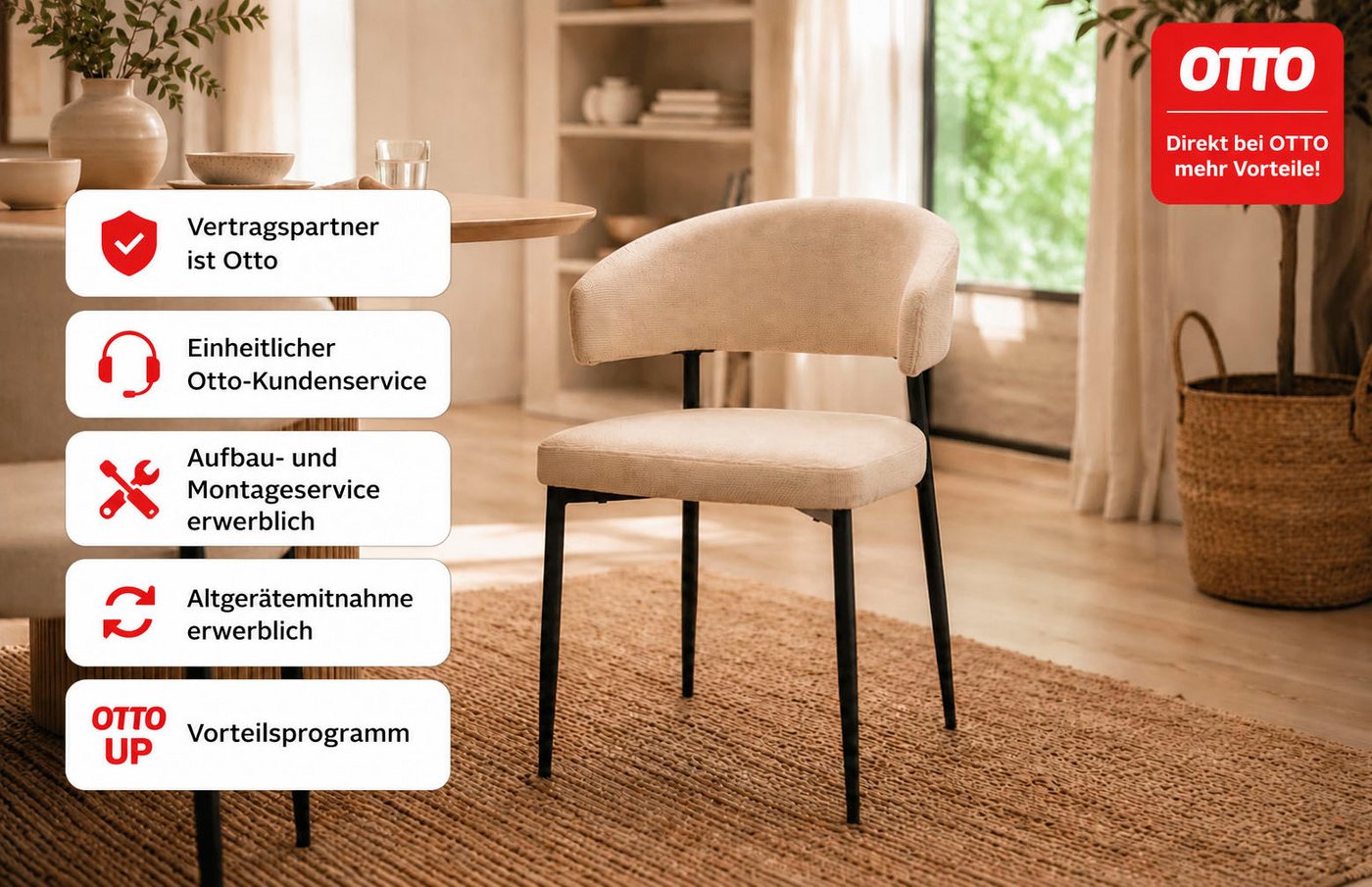 ACTONA GROUP Esszimmerstuhl Edina 2er Set, Stoff - bequem & stilvoll, mehrere Farben, moderne, Gepolstert, weicher Bezug & hoher Sitzkomfort, schwarze Stahlbein – Bild 2 von 5