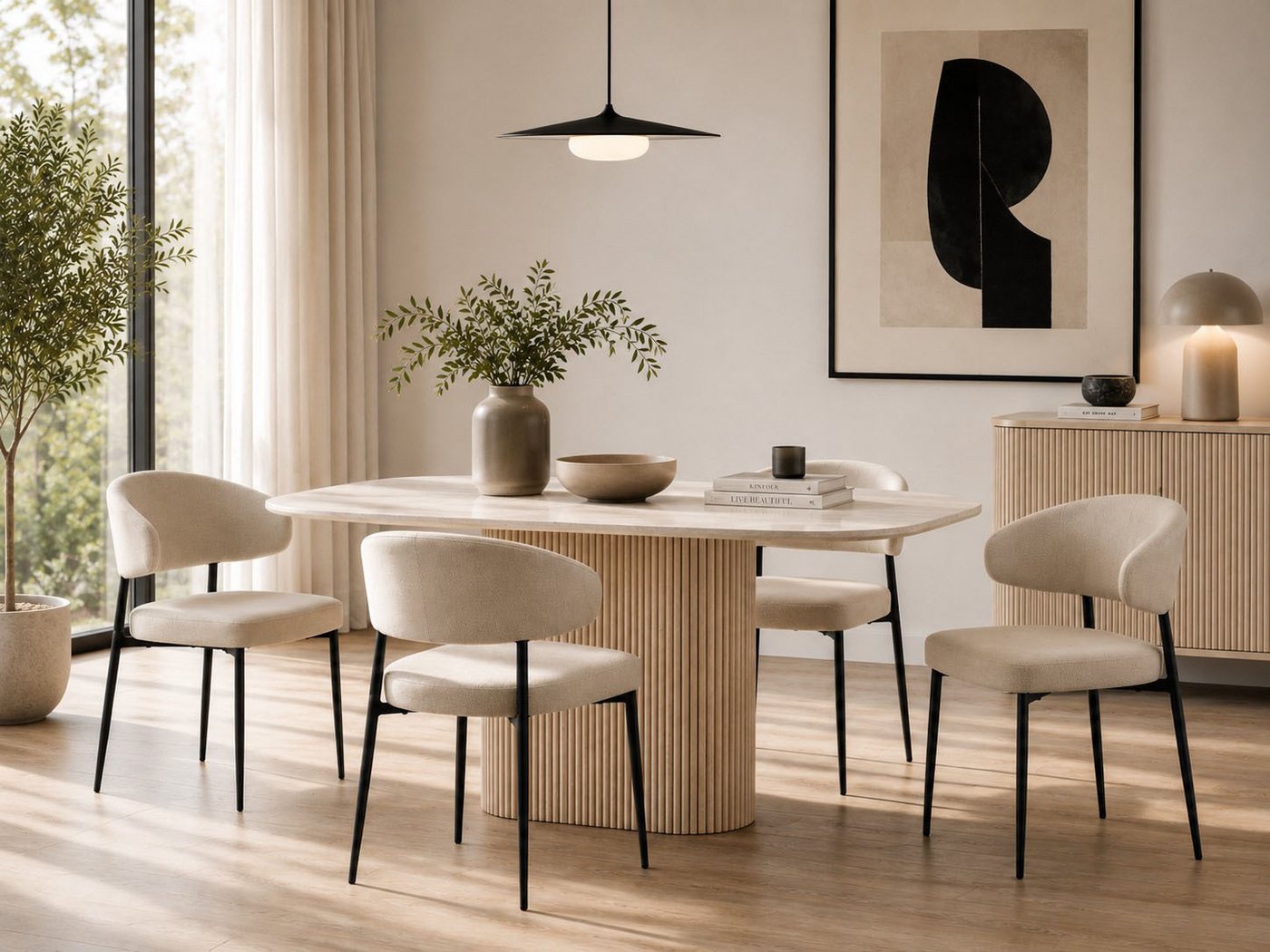ACTONA GROUP Esszimmerstuhl Edina 2er Set, Stoff - bequem & stilvoll, mehrere Farben, moderne, Gepolstert, weicher Bezug & hoher Sitzkomfort, schwarze Stahlbein – Bild 4 von 5