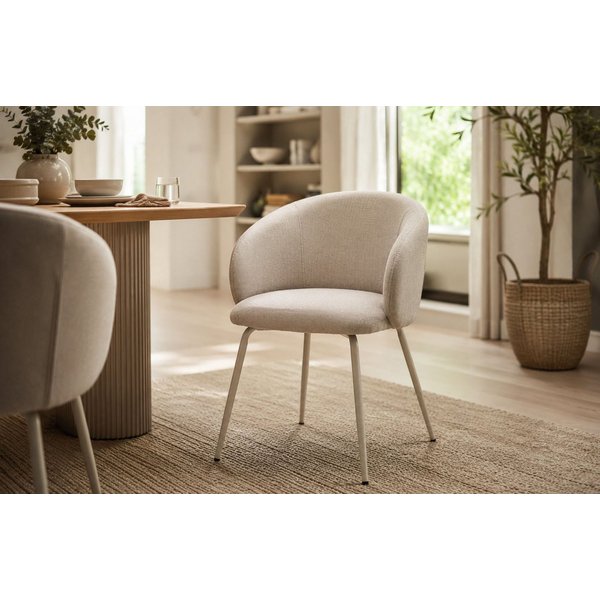 ACTONA GROUP Esszimmerstuhl Eleanor 2er Set, gepolstert mit Armlehne, bequem, modern, beige (Set), Skandinavisches Design, hoher Sitzkomfort & weicher Stoff