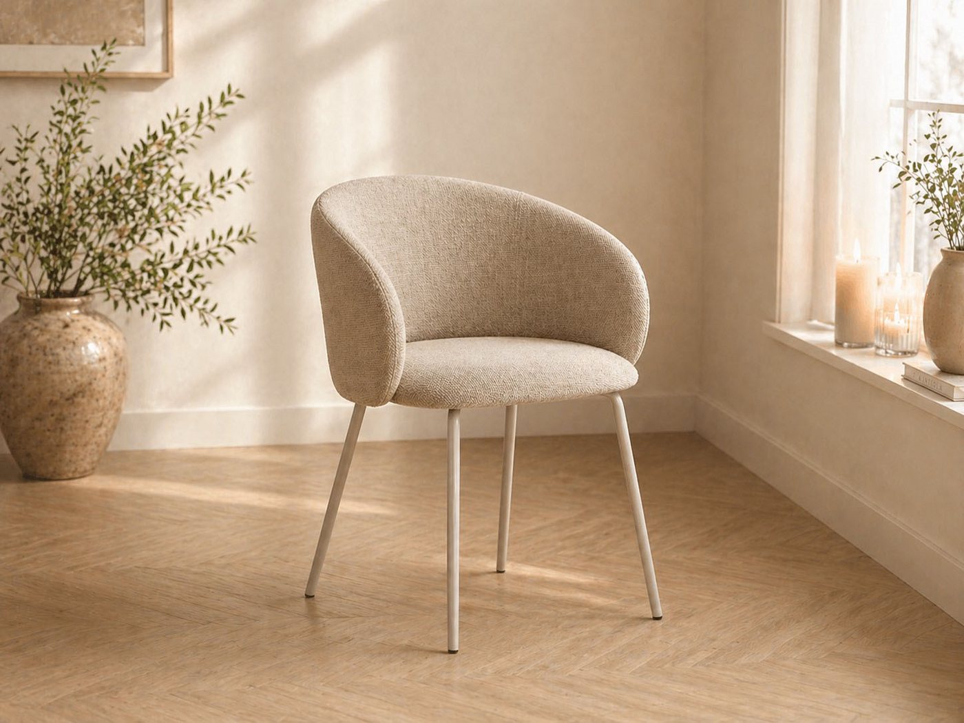 ACTONA GROUP Esszimmerstuhl Eleanor 2er Set, gepolstert mit Armlehne, bequem, modern, beige (Set), Skandinavisches Design, hoher Sitzkomfort & weicher Stoff – Bild 2 von 5