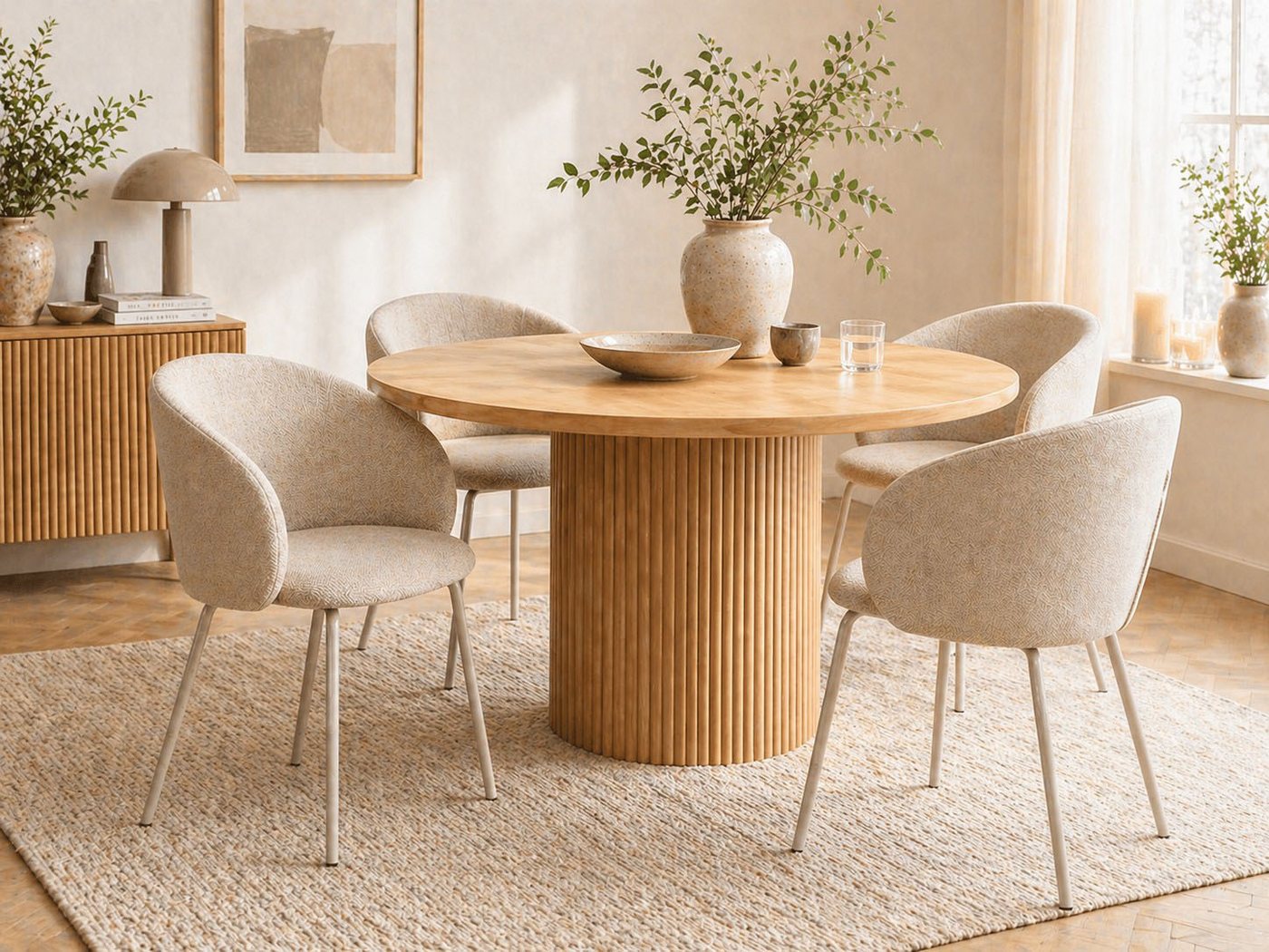 ACTONA GROUP Esszimmerstuhl Eleanor 2er Set, gepolstert mit Armlehne, bequem, modern, beige (Set), Skandinavisches Design, hoher Sitzkomfort & weicher Stoff – Bild 3 von 5