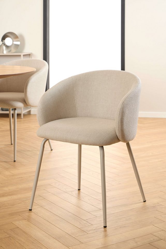 ACTONA GROUP Esszimmerstuhl Eleanor 2er Set, gepolstert mit Armlehne, bequem, modern, beige (Set), Skandinavisches Design, hoher Sitzkomfort & weicher Stoff – Bild 4 von 5