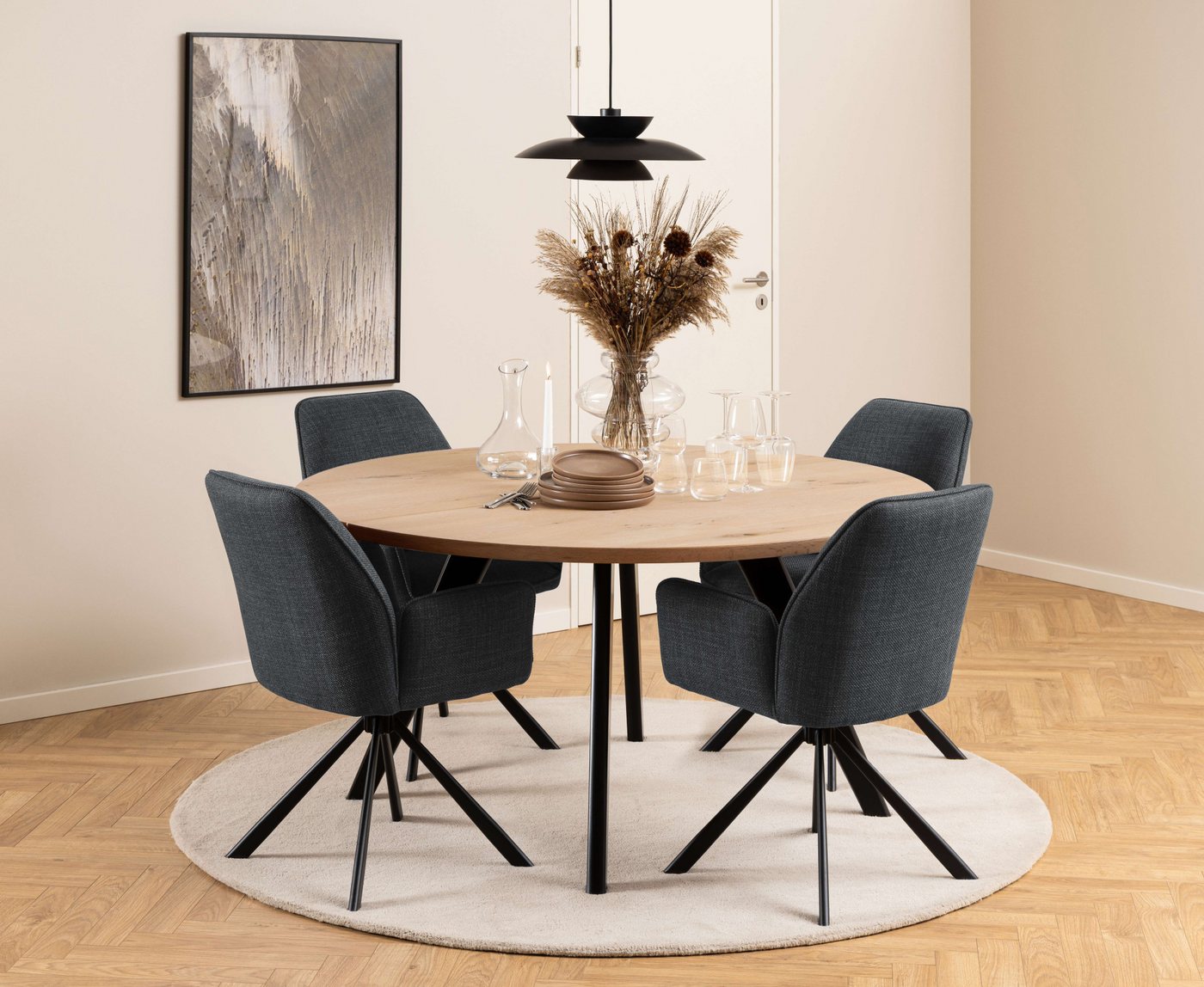 ACTONA GROUP Esszimmerstuhl Glenda 2er-Set, 360° drehbar, mit Armlehnen, in mehreren Farben, gepolstert, mit Armlehne, schwarze Stahlbeine, drehbar, 2er-Set – Bild 2 von 5