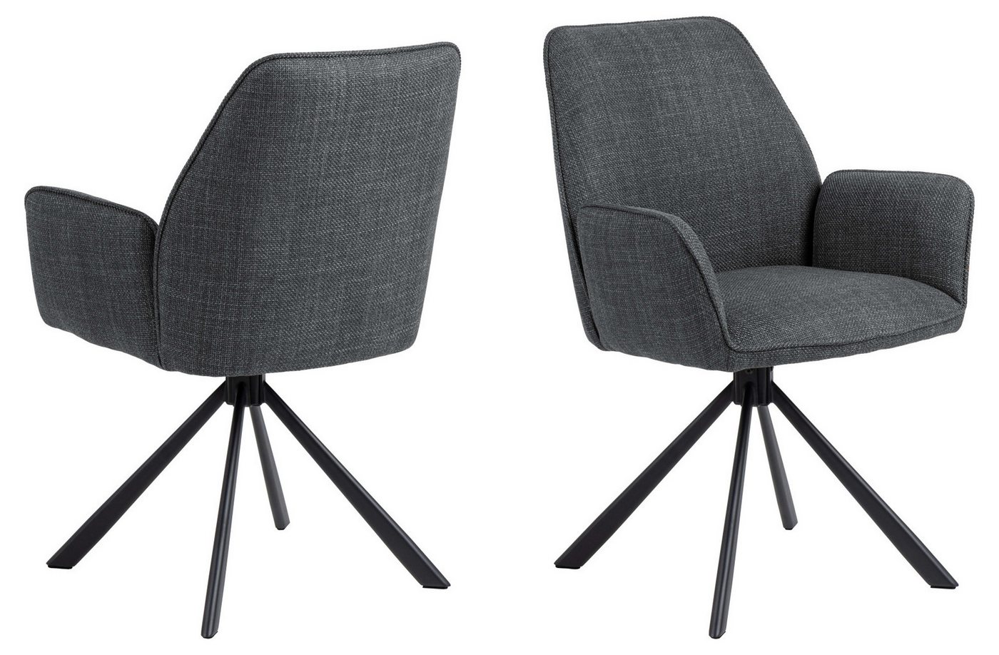 ACTONA GROUP Esszimmerstuhl Glenda 2er-Set, 360° drehbar, mit Armlehnen, in mehreren Farben, gepolstert, mit Armlehne, schwarze Stahlbeine, drehbar, 2er-Set – Bild 3 von 5