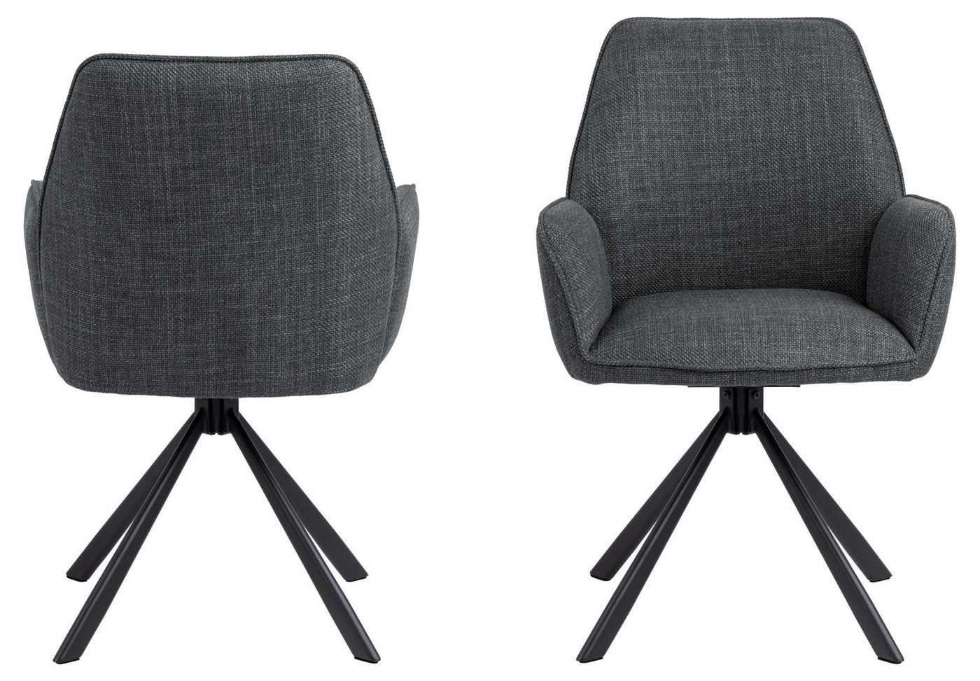 ACTONA GROUP Esszimmerstuhl Glenda 2er-Set, 360° drehbar, mit Armlehnen, in mehreren Farben, gepolstert, mit Armlehne, schwarze Stahlbeine, drehbar, 2er-Set – Bild 5 von 5