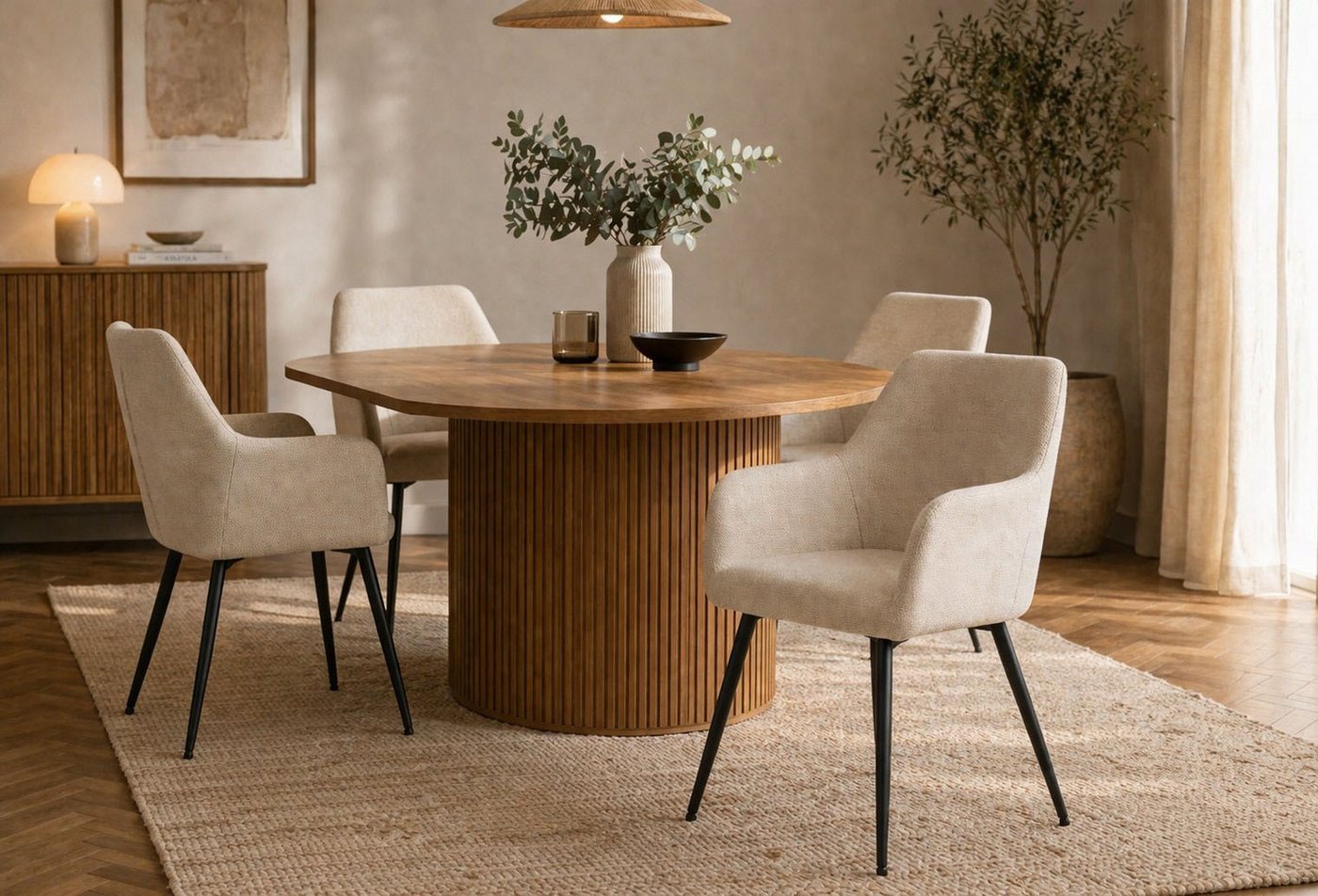 ACTONA GROUP Esszimmerstuhl Glenda 2er Set, Stoff - mit Armlehne & gepolstert in mehreren Farben, Bequemer Stuhl im skandinavischen Design & modernem Look – Bild 4 von 5