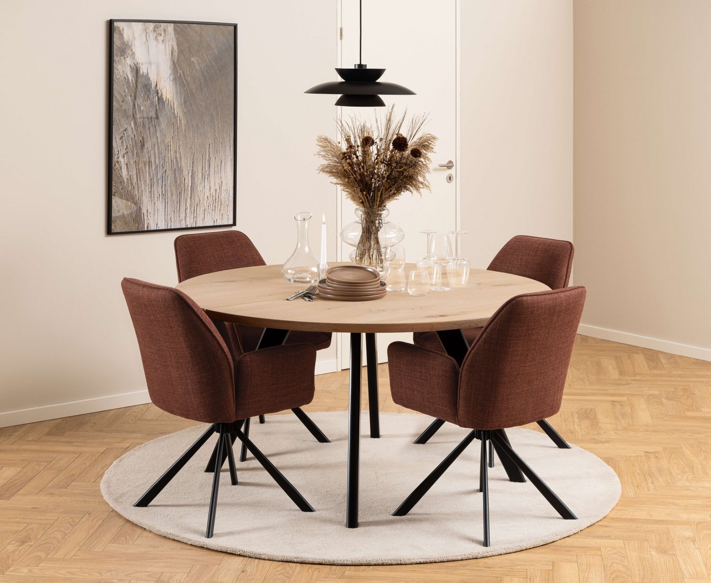 ACTONA GROUP Esszimmerstuhl Glenda 2er-Set, 360° drehbar, mit Armlehnen, in mehreren Farben, gepolstert, mit Armlehne, schwarze Stahlbeine, drehbar, 2er-Set – Bild 2 von 5
