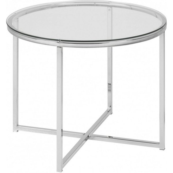 ACTONA GROUP Glastisch Cross, Runder Beistelltisch, gehärtetem Klarglas, Stahlgestell, T: 55 cm