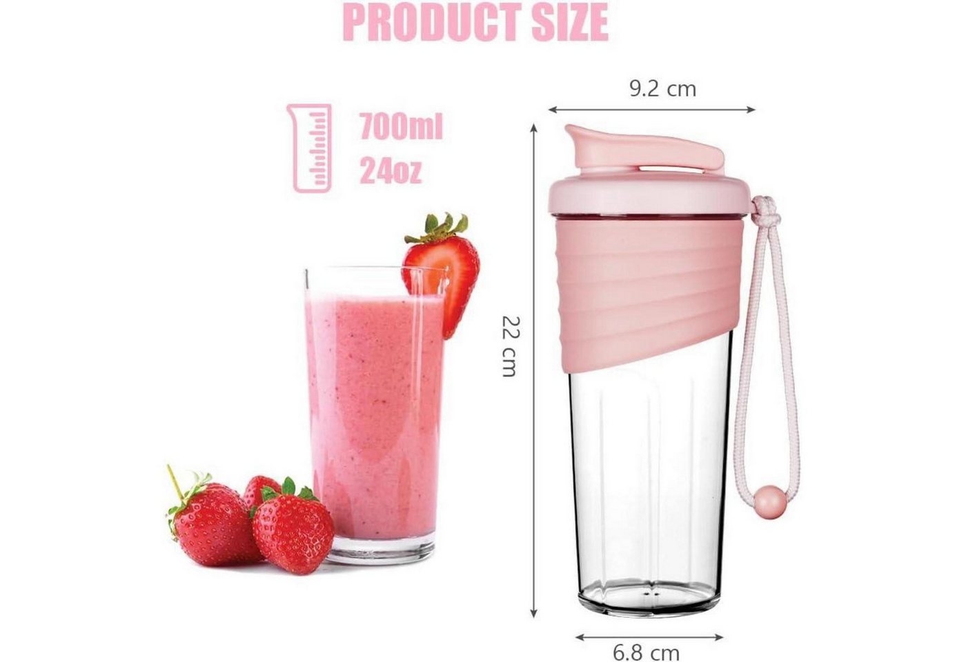 ACWOO Protein Shaker Protein Shaker 700ml Eiweiß Shake Becher Rosa auslaufsicher BPA-frei – Bild 2 von 5