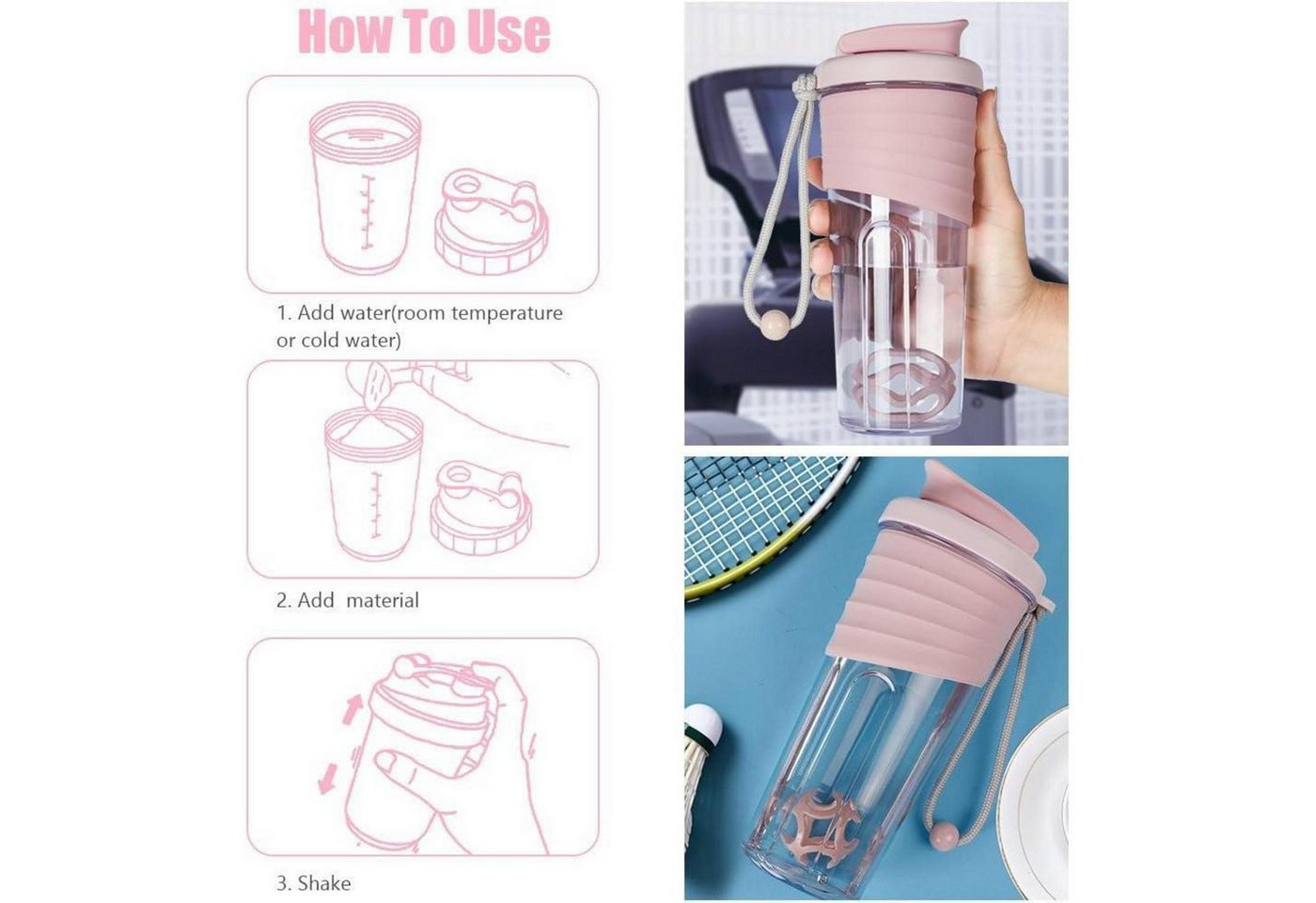 ACWOO Protein Shaker Protein Shaker 700ml Eiweiß Shake Becher Rosa auslaufsicher BPA-frei – Bild 3 von 5