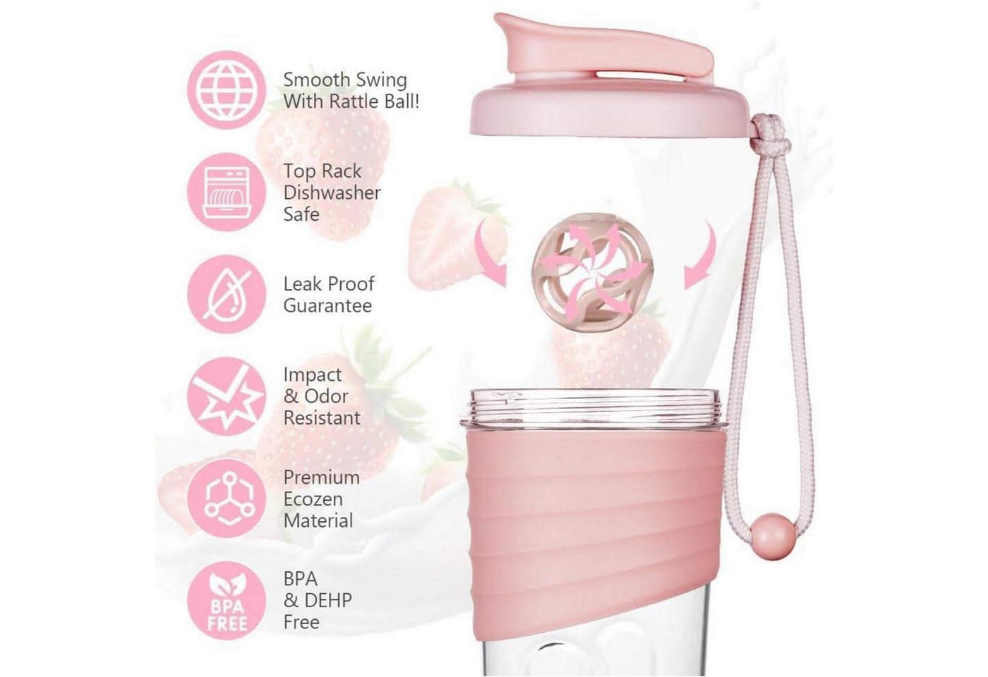 ACWOO Protein Shaker Protein Shaker 700ml Eiweiß Shake Becher Rosa auslaufsicher BPA-frei – Bild 4 von 5
