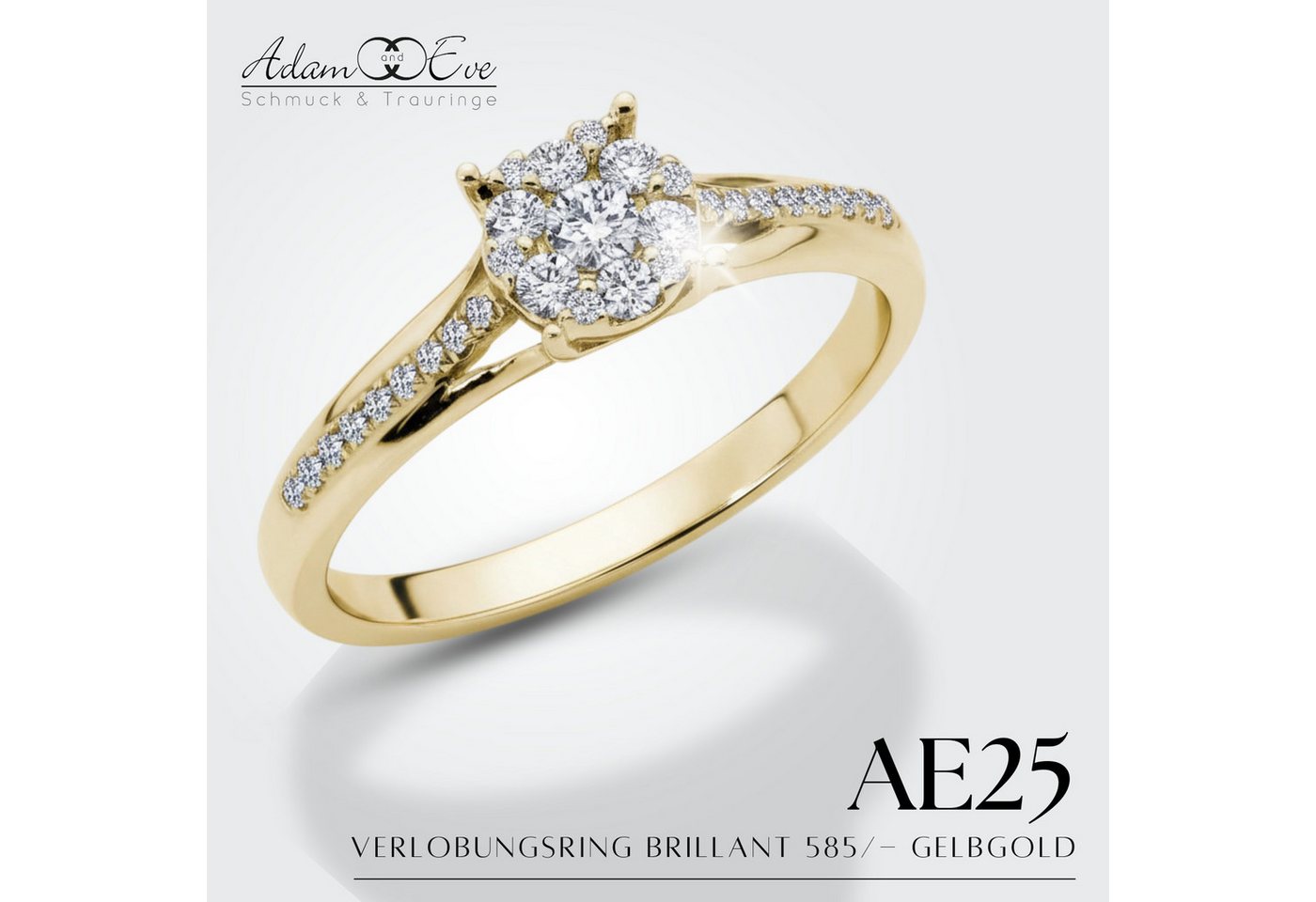 Adam & Eve Verlobungsring "AE25" Brillantring 585/- Gelbgold oder Weißgold 0,20 ct. (mit 31 Diamanten), inklusive Echtheitszertifikat - Gravur möglich – Bild 2 von 5