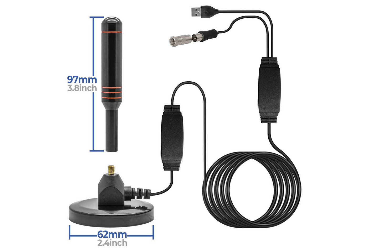 Adapter Universe 5m 30dbi DVB-T2 Full HD Antenne Leistungsstarke Stabantenne Stabantenne – Bild 2 von 4