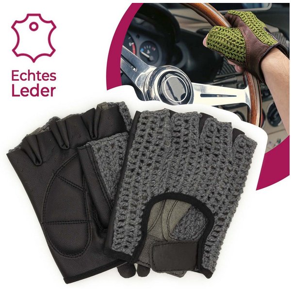 Adapter Universe Lederhandschuhe Autofahrer Handschuhe Retro Vintage Leder Fingerlose Fahrerhandschuhe