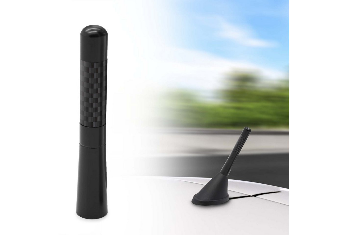 Adapter Universe Universal 9cm Auto Kurz Stab Dach Antenne Radio Carbon Design KFZ PKW Stabantenne – Bild 3 von 5