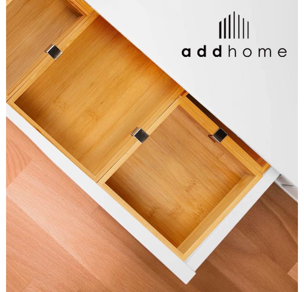 addhome Schubladenbox 6er Set Bambus Schubladen Organizer Individuelle Boxen inkl. Pads, 6 Größen: 27cm bis 5cm Flexibles Ordnungssystem mit 36 Rutschpads – Bild 4 von 4