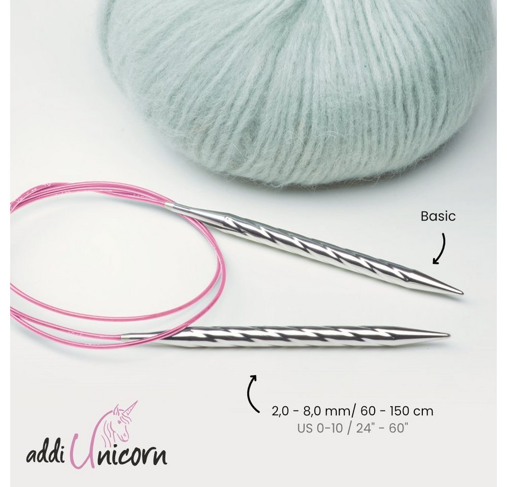 addi Rundstricknadeln addiUnicorn Basic Metall Rundstricknadeln, Länge 60 - 150 cm, Stricknadel in Wellenform in verschiedenen Stärken, Rundstricknadel, Metall, – Bild 2 von 5