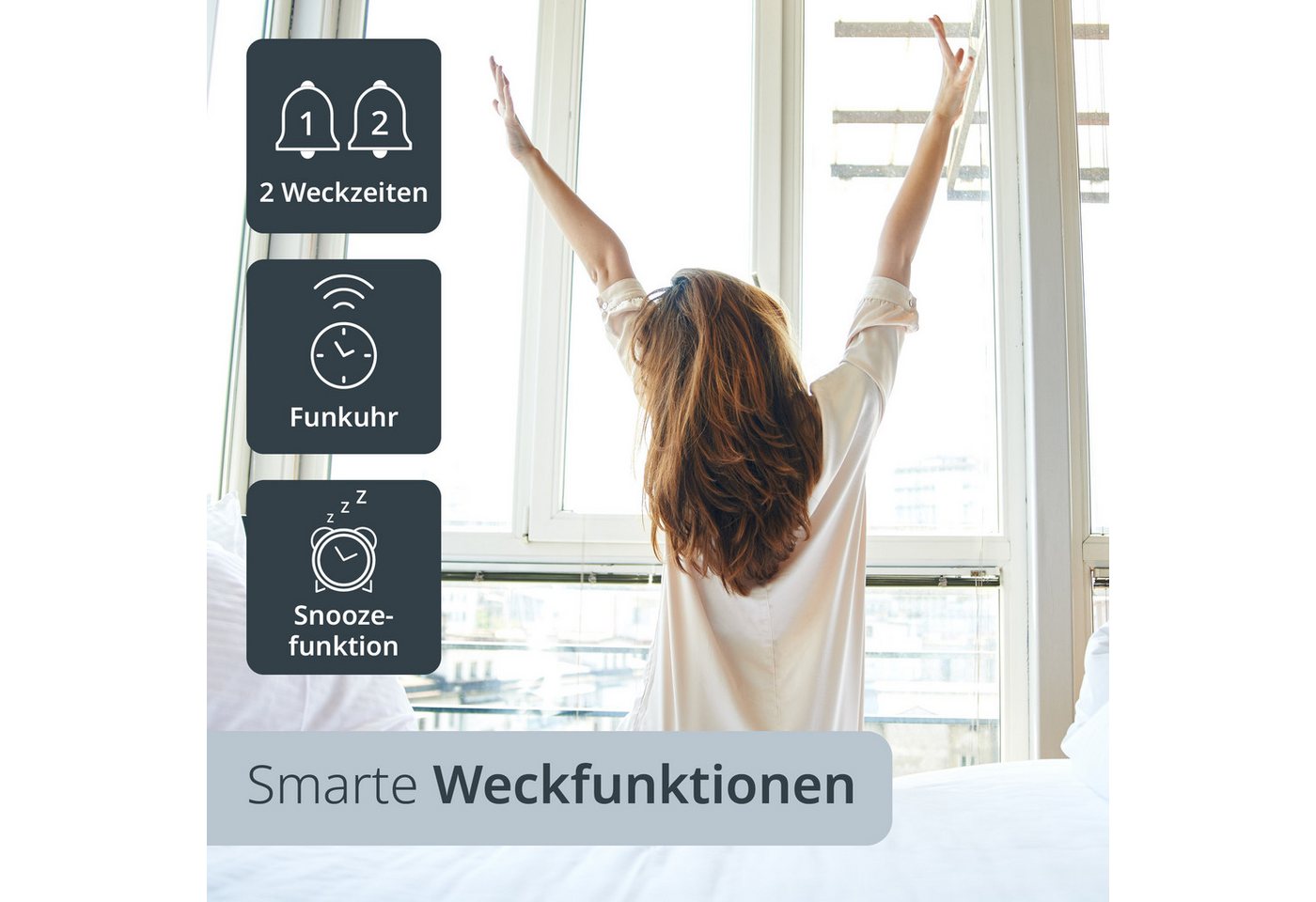 ADE Funktischuhr Digital, Tischuhr & Wanduhr mit XL-Display & großen Ziffern, Funk Funkuhr mit Hygrometer, Datum & Wochentag, inkl. 2 AA Batterien – Bild 4 von 5