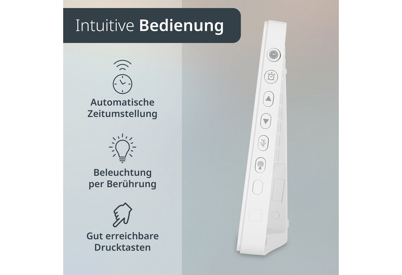 ADE Funktischuhr Digital, Tischuhr & Wanduhr mit XL-Display & großen Ziffern, Funk Funkuhr mit Hygrometer, Datum & Wochentag, inkl. 2 AA Batterien – Bild 5 von 5