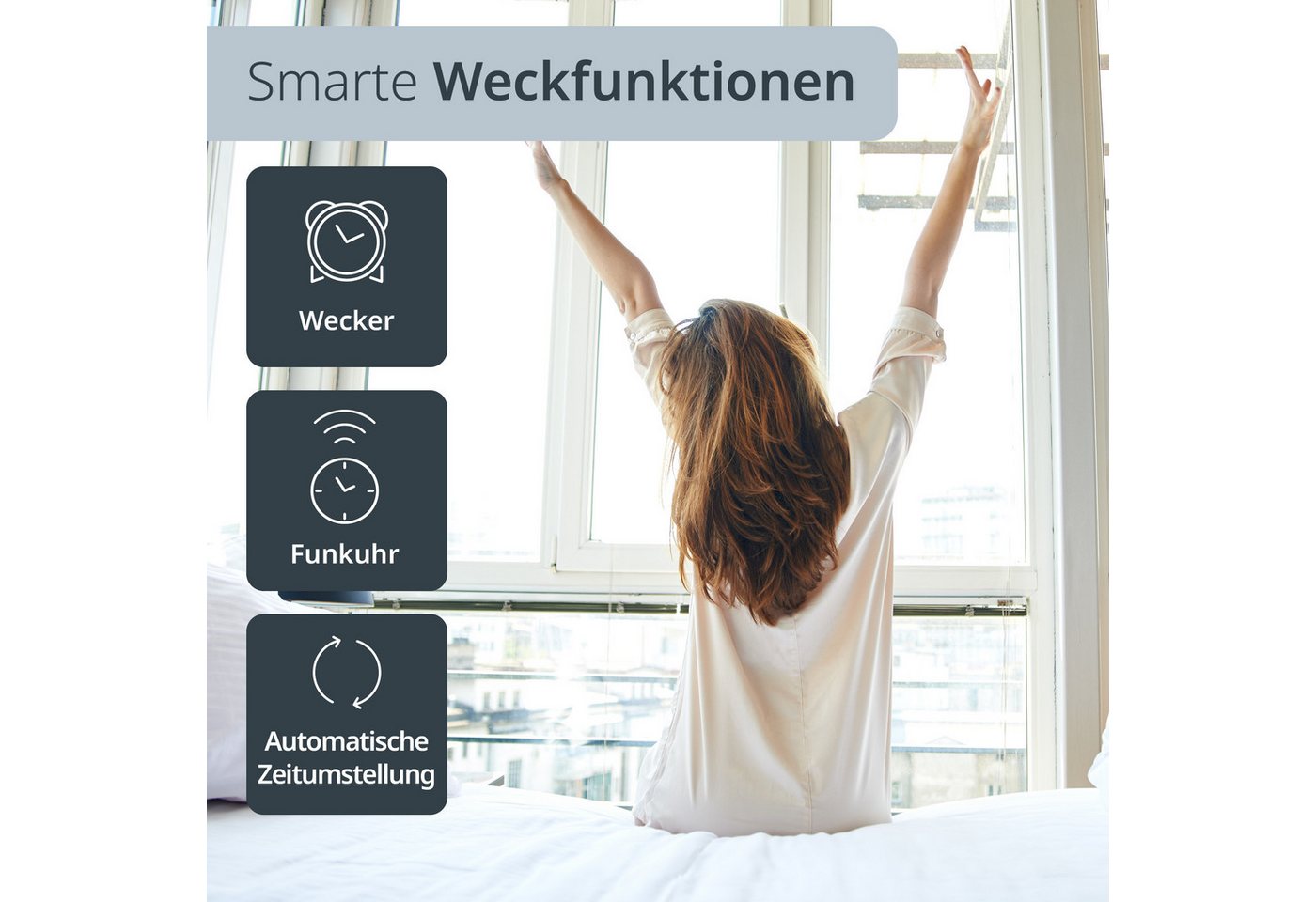 ADE Funktischuhr Digital,Tischuhr & Wanduhr mit XXL-Display, Thermometer Funkuhr mit Datum, Wochentag & Mondphasen, inkl. 2 AA Batterien – Bild 4 von 5