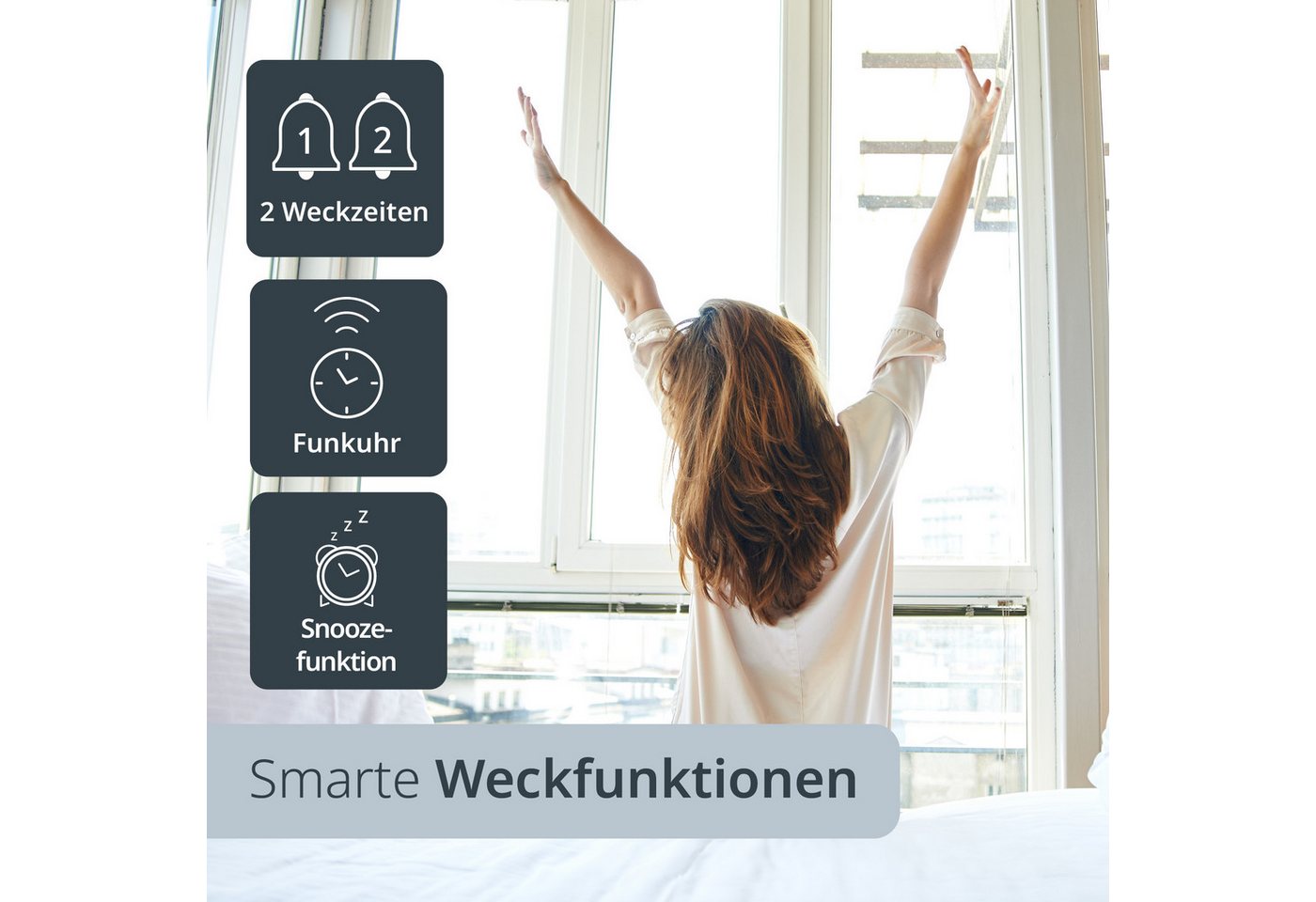 ADE Funktischuhr Digital, Tischuhr & Wanduhr mit XL-Display & großen Ziffern, Funk Funkuhr mit Hygrometer, Datum & Wochentag, inkl. 2 AA Batterien – Bild 4 von 5
