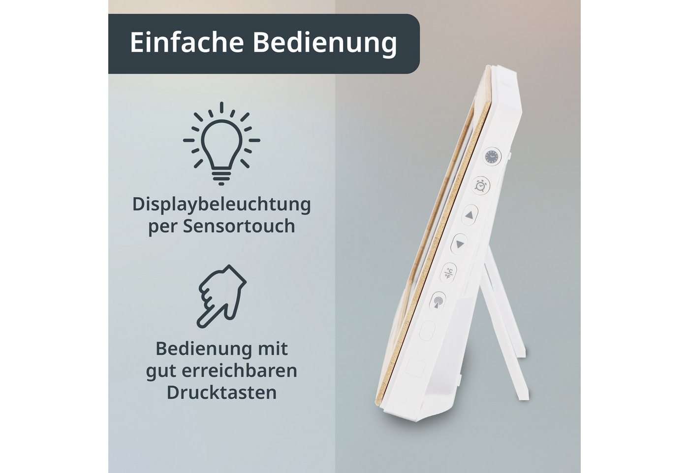 ADE Funktischuhr Digital, Tischuhr & Wanduhr mit XL-Display & großen Ziffern, Funk Funkuhr mit Hygrometer, Datum & Wochentag, inkl. 2 AA Batterien – Bild 5 von 5