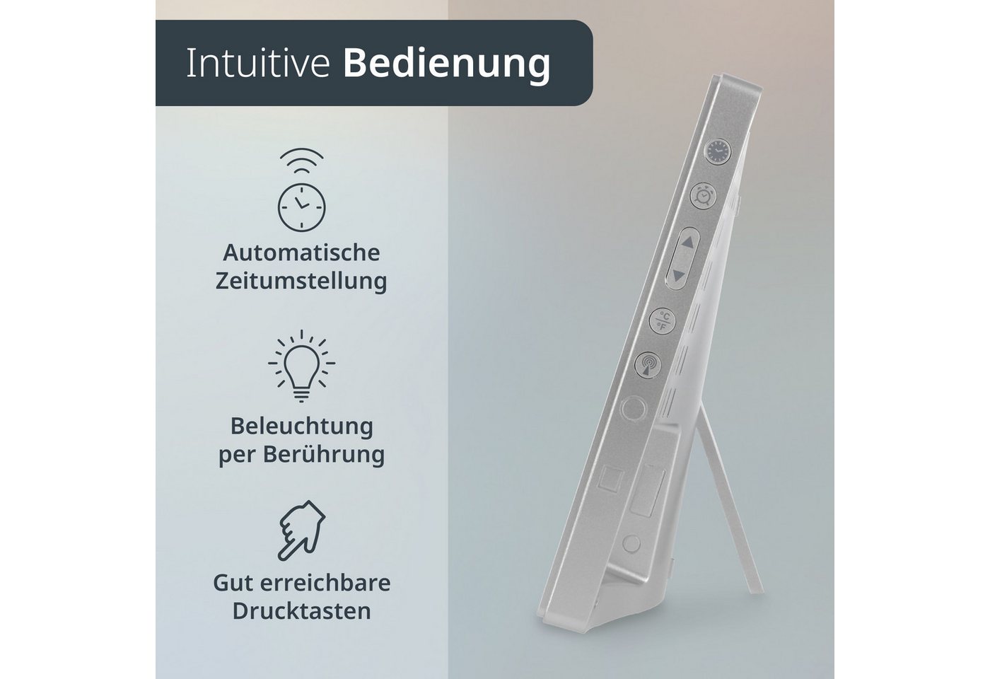 ADE Funktischuhr Digital extragroß, Tischuhr & Wanduhr mit Beleuchtung, Thermometer Funkuhr mit Hygrometer & Datum, ideal für Senioren, inkl. Batterien – Bild 5 von 5