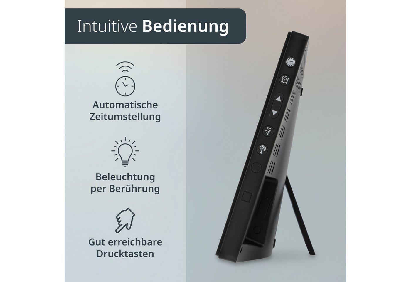 ADE Funktischuhr Digital extragroß, Tischuhr & Wanduhr mit Beleuchtung, Thermometer Funkuhr mit Hygrometer & Datum, ideal für Senioren, inkl. Batterien – Bild 5 von 5