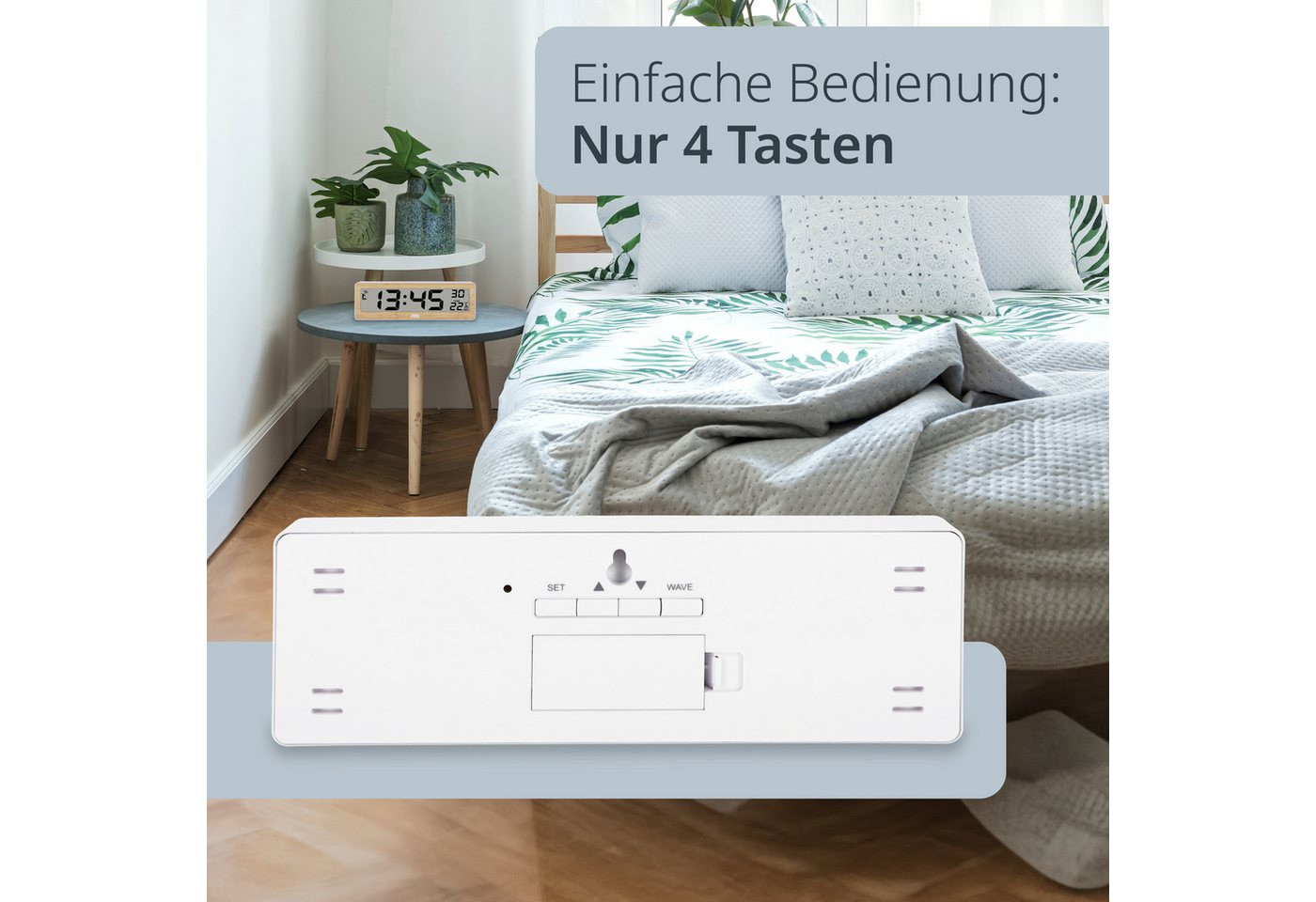 ADE Funkwanduhr Digital, als Wand- und Tischuhr (mit Temperaturanzeige, großem Display und gut ablesbaren Ziffern) – Bild 4 von 5