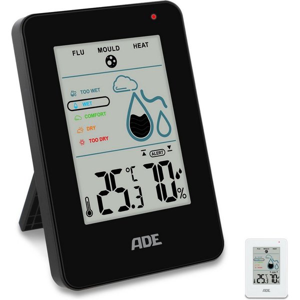 ADE Hygrometer Digital, misst Luftfeuchtigkeit, Temperatur und Taupunkt im Innenraum, Mit Schimmelalarm und Komfortanzeige, großes Display fürs Raumklima