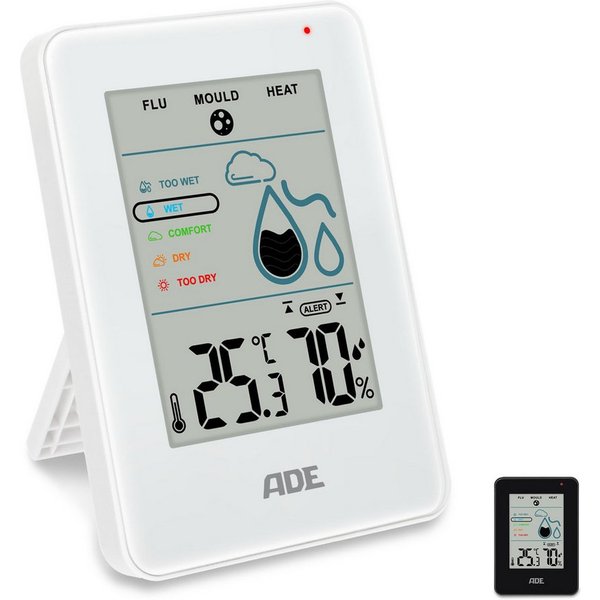 ADE Hygrometer Digital, misst Luftfeuchtigkeit, Temperatur und Taupunkt im Innenraum, Mit Schimmelalarm und Komfortanzeige, großes Display fürs Raumklima
