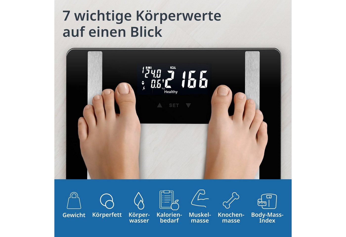 ADE Körper-Analyse-Waage Personenwaage digital Körperfettwaage Ines bis 200 kg, Körperwaage mit Körperfettanalyse, Testsieger Stiftung Warentest – Bild 3 von 5