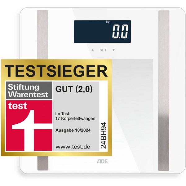 ADE Körper-Analyse-Waage Personenwaage digital Körperfettwaage Ines bis 200 kg, Körperwaage mit Körperfettanalyse, Testsieger Stiftung Warentest