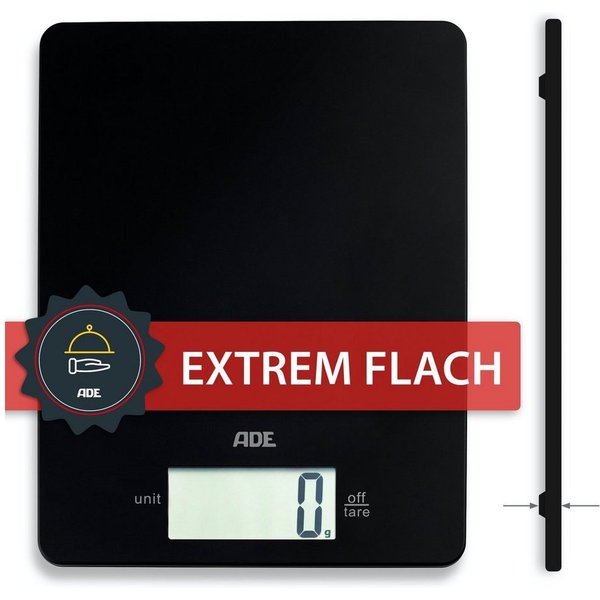 ADE Küchenwaage extrem flache Waage, nur 9mm hoch, platzsparend verstaubar, besonders präzise bis 5 kg