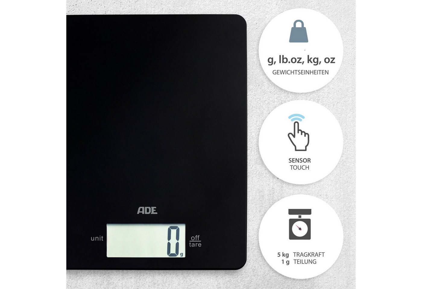 ADE Küchenwaage extrem flache Waage, nur 9mm hoch, platzsparend verstaubar, besonders präzise bis 5 kg – Bild 2 von 5