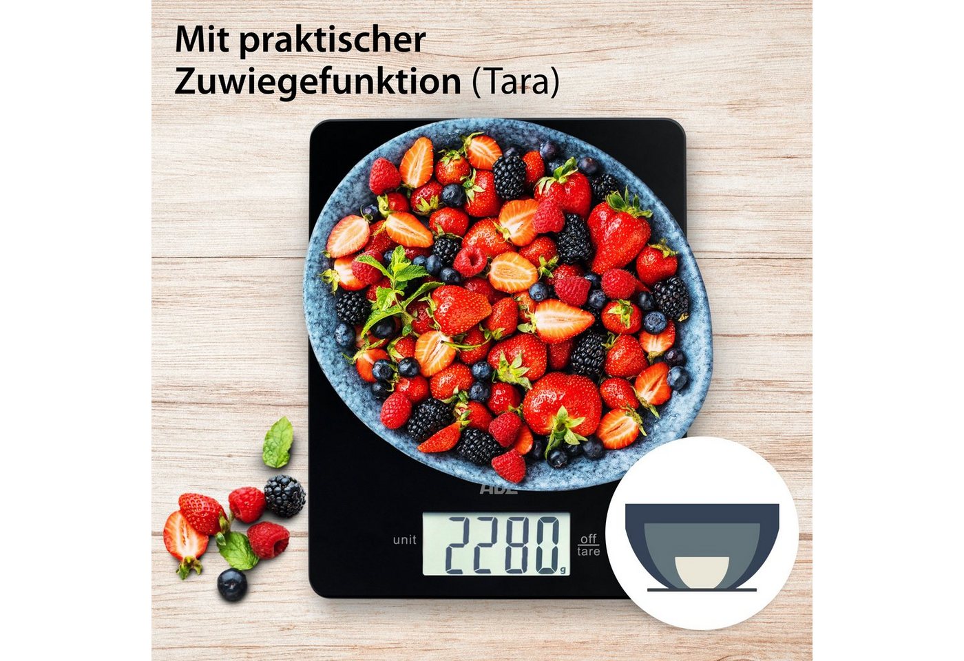 ADE Küchenwaage extrem flache Waage, nur 9mm hoch, platzsparend verstaubar, besonders präzise bis 5 kg – Bild 4 von 5