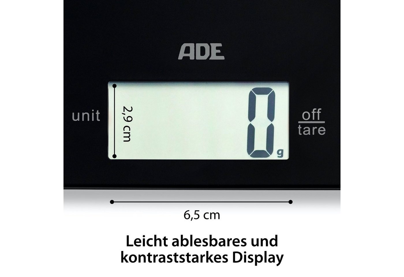 ADE Küchenwaage extrem flache Waage, nur 9mm hoch, platzsparend verstaubar, besonders präzise bis 5 kg – Bild 5 von 5