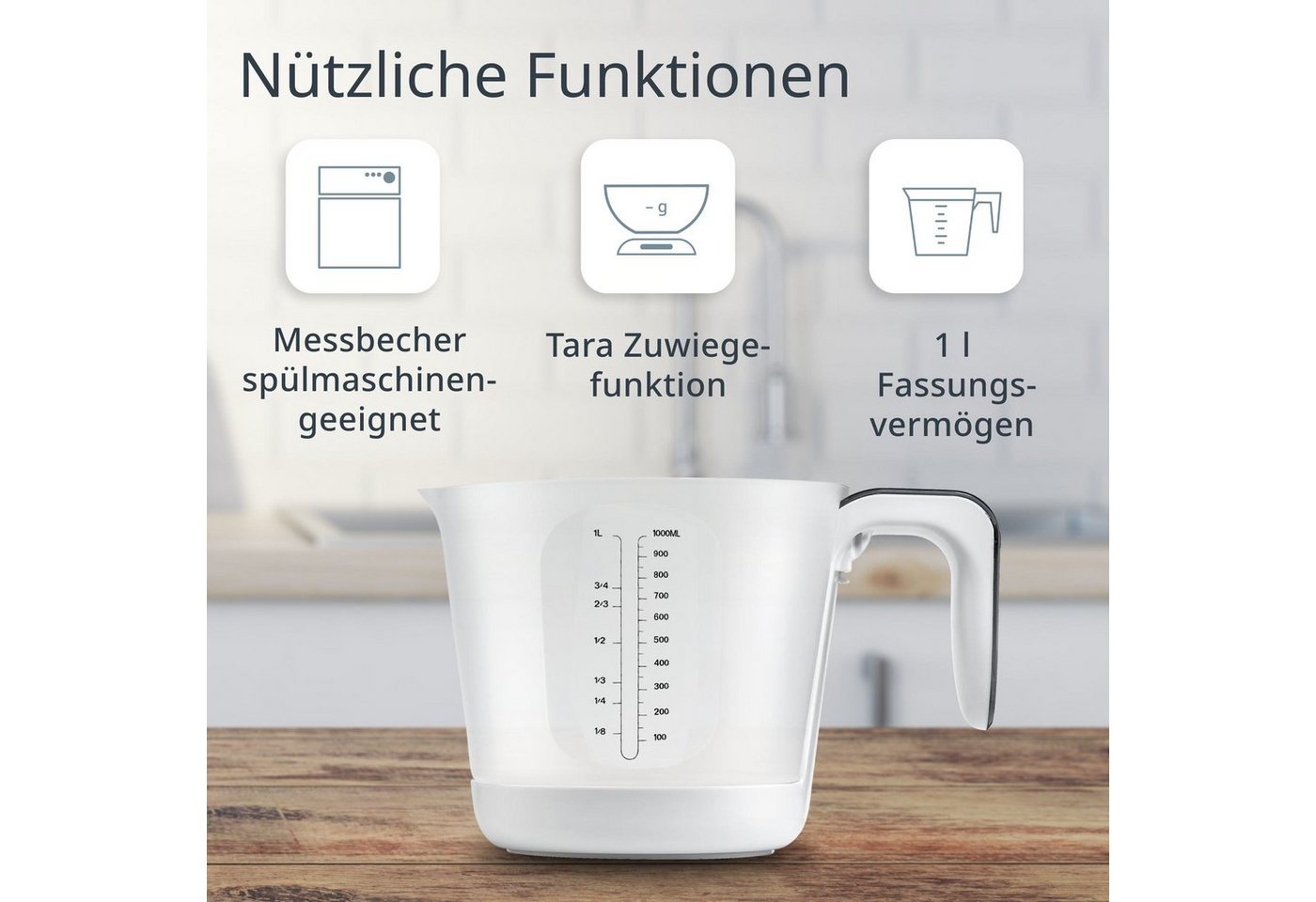 ADE Küchenwaage Messbecher-Waage mit Display im Griff, abnehmbarer Messbecher mit 1 Liter Fassungsvermögen – Bild 4 von 5