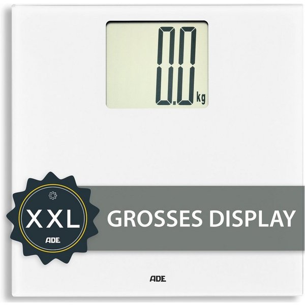 ADE Personenwaage Digitale Körperwaage bis 200 kg, XXL Display, gut ablesbar, Waage mit großen Ziffern für Senioren, inkl. 3 AAA Batterien